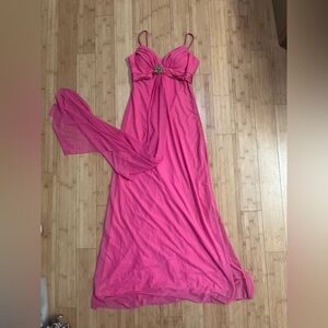 OC by Oleg Cassini Fuchsia Prom Gown with Brooch